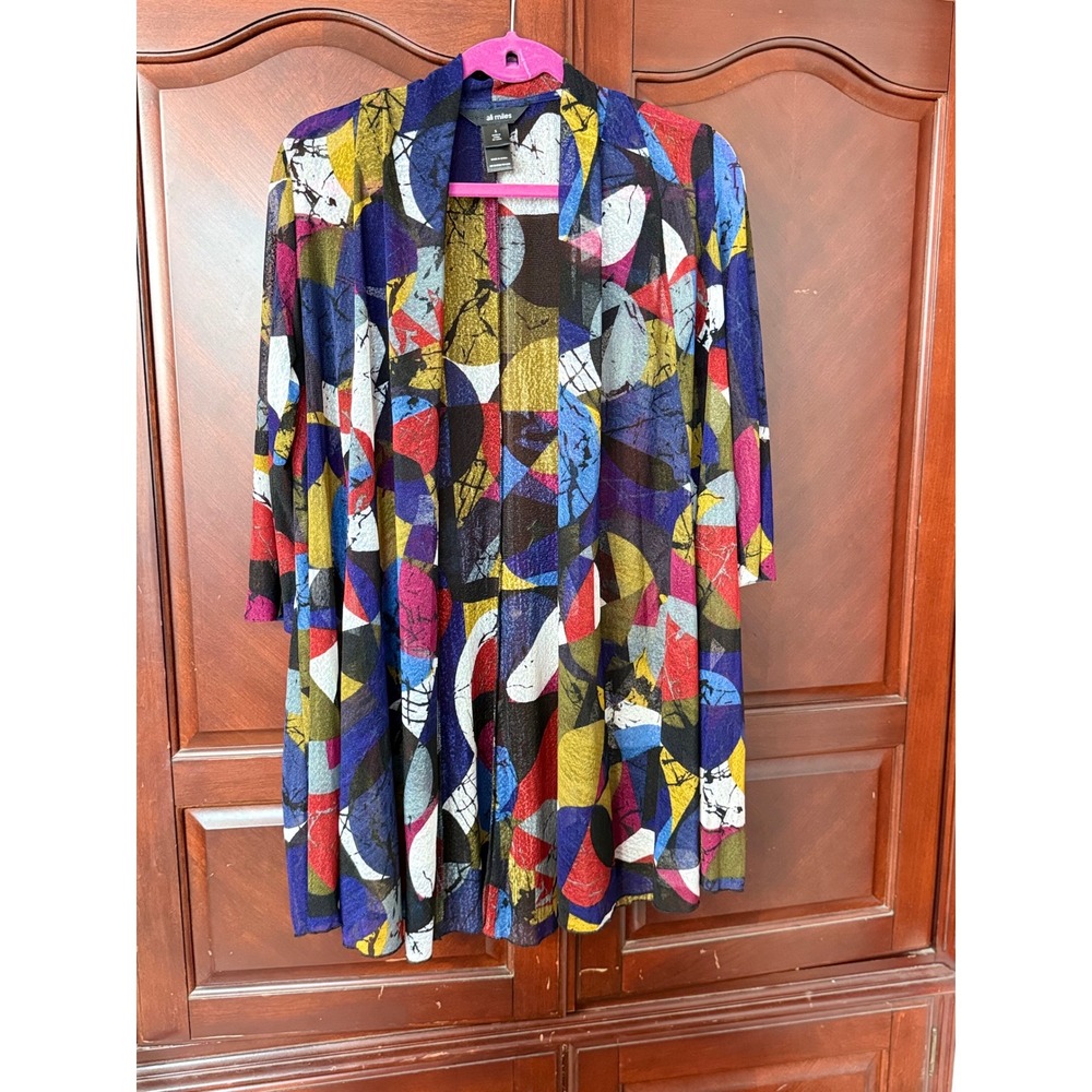 Ali Miles Womens‎ Geometric Abstract Print Open Front Cardigan Multicolor Size S